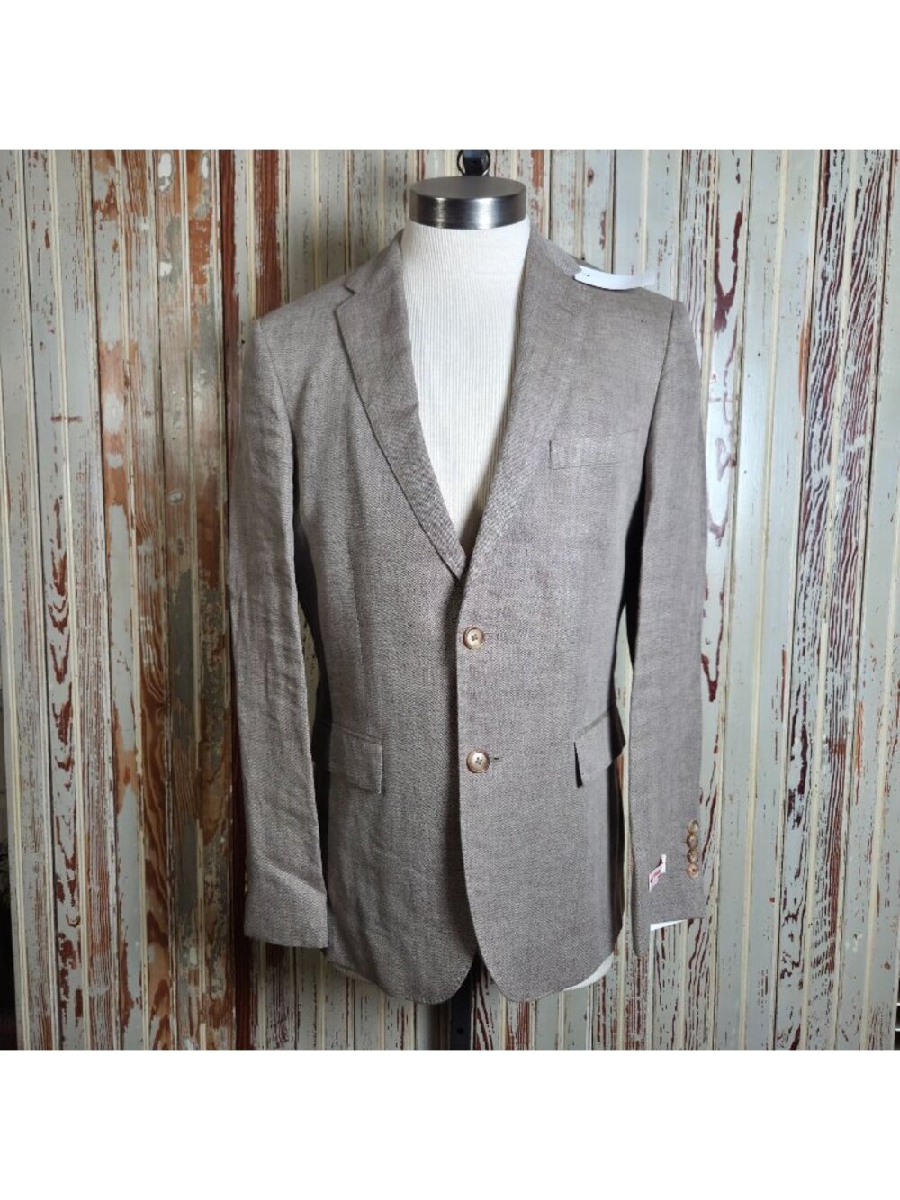 NEW Brooks Brothers Red Fleece Mens Linen Blazer Beige Two-Button 40 Regular